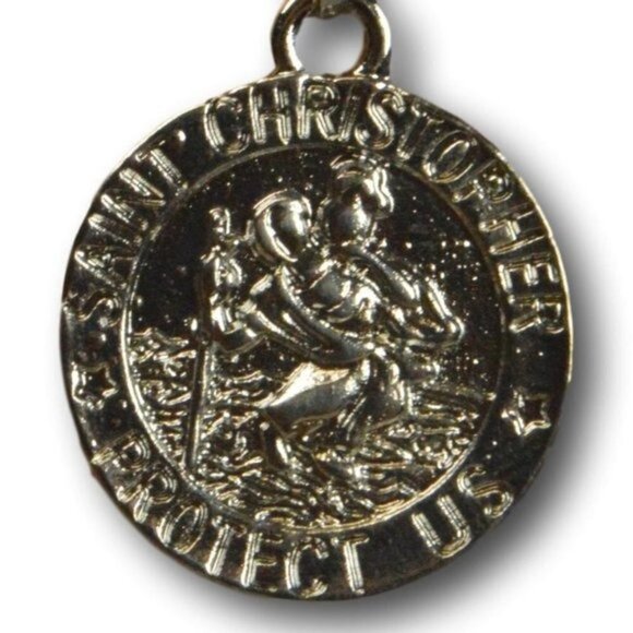 Saint St CHRISTOPHER Silver Charm on Necklace Travel Good Fortune Protection - Picture 1 of 2